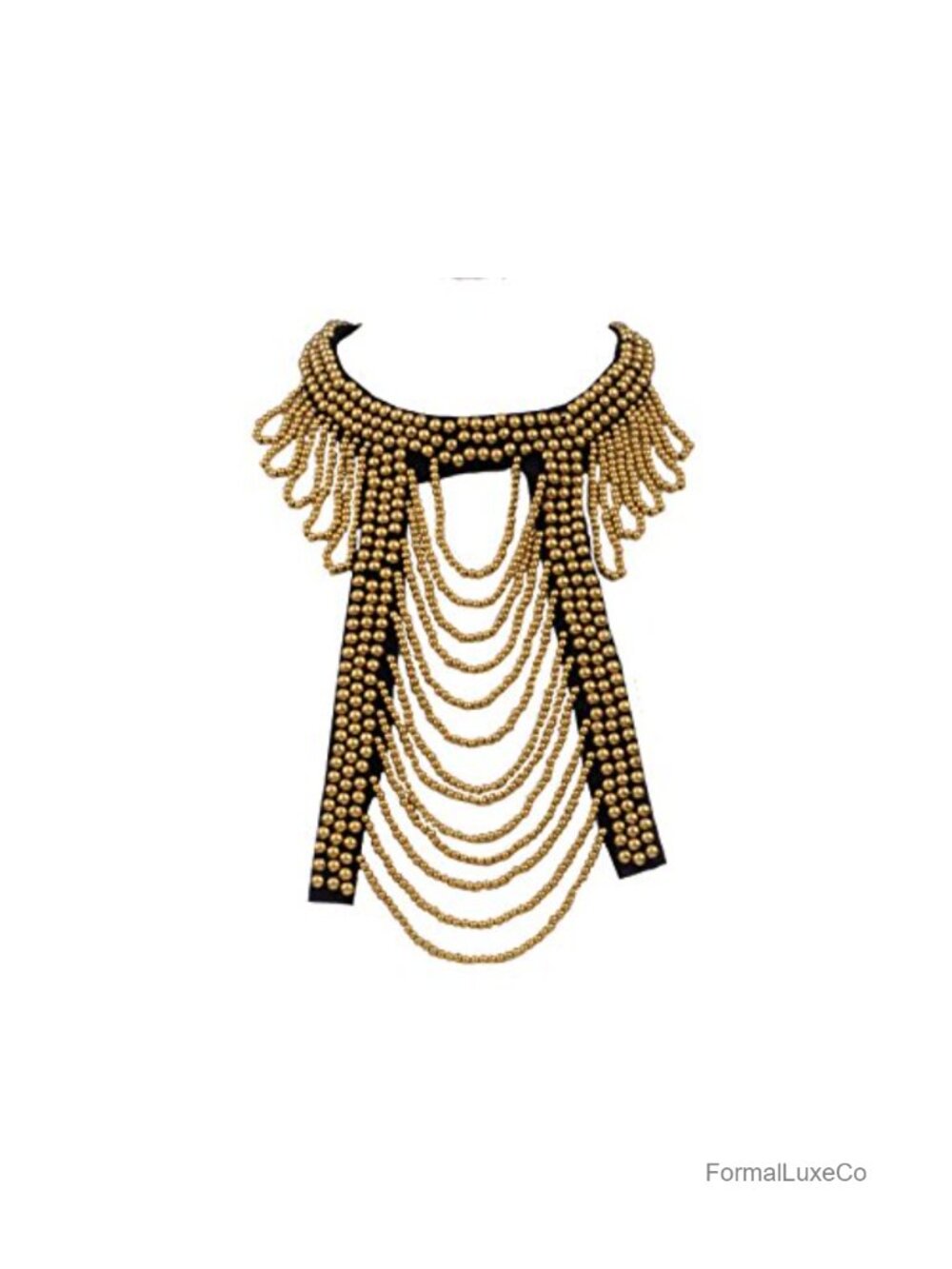 Egyptian Tribal Beaded Bib Collar Statement Necklace with Ribbon Tie